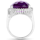 14.90 Carat Genuine Amethyst and White Diamond .925 Sterling Silver Ring-5