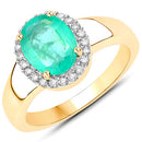 1.87 Carat Genuine Zambian Emerald and White Diamond 14K Yellow Gold Ring-4