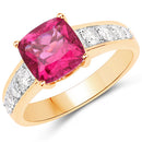 2.70 Carat Genuine Rubellite and White Diamond 14K Yellow Gold Ring-5