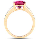2.70 Carat Genuine Rubellite and White Diamond 14K Yellow Gold Ring-6