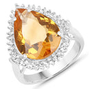8.56 Carat Genuine Citrine and White Topaz .925 Sterling Silver Ring-4