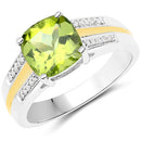 2.20 Carat Genuine Peridot and White Diamond 14K Yellow Gold with .925 Sterling Silver Ring-1