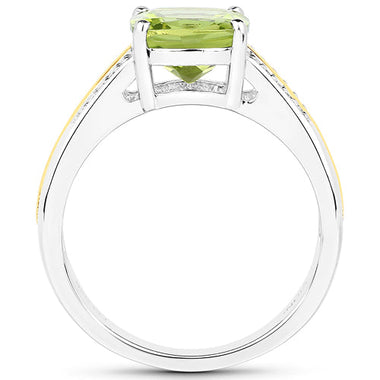 2.20 Carat Genuine Peridot and White Diamond 14K Yellow Gold with .925 Sterling Silver Ring - 0