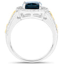 3.59 Carat Genuine London Blue Topaz and White Diamond 14K Yellow Gold with .925 Sterling Silver Ring-5
