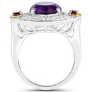 5.58 Carat Genuine Amethyst, Rhodolite and White Diamond 14K Yellow Gold with .925 Sterling Silver Ring-2