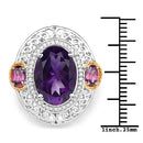5.58 Carat Genuine Amethyst, Rhodolite and White Diamond 14K Yellow Gold with .925 Sterling Silver Ring-3