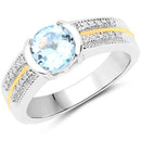 1.37 Carat Genuine Aquamarine and White Diamond 14K Yellow Gold with .925 Sterling Silver Ring-1