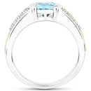 1.37 Carat Genuine Aquamarine and White Diamond 14K Yellow Gold with .925 Sterling Silver Ring-2