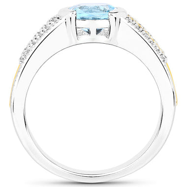 1.37 Carat Genuine Aquamarine and White Diamond 14K Yellow Gold with .925 Sterling Silver Ring - 0