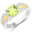 1.64 Carat Genuine Peridot and White Diamond 14K Yellow Gold with .925 Sterling Silver Ring-1