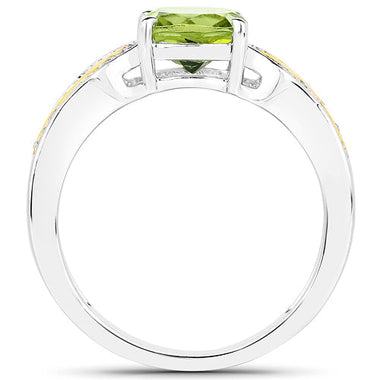 1.64 Carat Genuine Peridot and White Diamond 14K Yellow Gold with .925 Sterling Silver Ring - 0