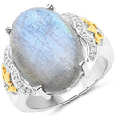 10.56 Carat Genuine Labradorite and White Diamond 14K Yellow Gold with .925 Sterling Silver Ring-1