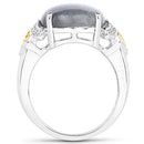 10.56 Carat Genuine Labradorite and White Diamond 14K Yellow Gold with .925 Sterling Silver Ring-2