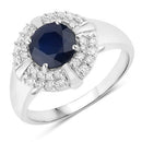 1.71 Carat Genuine Blue Sapphire and White Diamond 10K White Gold Ring-1