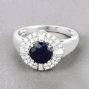 1.71 Carat Genuine Blue Sapphire and White Diamond 10K White Gold Ring-4