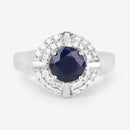 1.71 Carat Genuine Blue Sapphire and White Diamond 10K White Gold Ring-8
