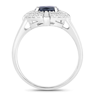 1.71 Carat Genuine Blue Sapphire and White Diamond 10K White Gold Ring - 0