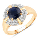 1.71 Carat Genuine Blue Sapphire and White Diamond 10K Yellow Gold Ring-1