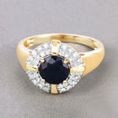 1.71 Carat Genuine Blue Sapphire and White Diamond 10K Yellow Gold Ring-4