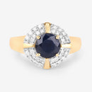 1.71 Carat Genuine Blue Sapphire and White Diamond 10K Yellow Gold Ring-8