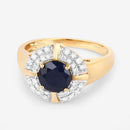 1.71 Carat Genuine Blue Sapphire and White Diamond 10K Yellow Gold Ring-9