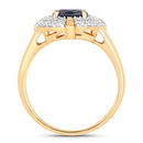 1.71 Carat Genuine Blue Sapphire and White Diamond 10K Yellow Gold Ring-2