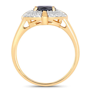 1.71 Carat Genuine Blue Sapphire and White Diamond 10K Yellow Gold Ring - 0