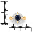 1.71 Carat Genuine Blue Sapphire and White Diamond 10K Yellow Gold Ring-3