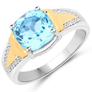 2.74 Carat Genuine Swiss Blue Topaz and White Diamond .925 Sterling Silver Ring-2