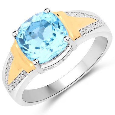 2.74 Carat Genuine Swiss Blue Topaz and White Diamond .925 Sterling Silver Ring - 0