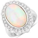 6.38 Carat Genuine Ethiopian Opal and White Diamond 14K White Gold Ring-2