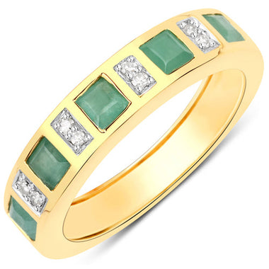 0.82 Carat Genuine Emerald and White Diamond .925 Sterling Silver Ring - 0