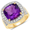 6.80 Carat Genuine Amethyst and White Diamond .925 Sterling Silver Ring-3