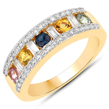 1.53 Carat Genuine Multi Sapphire .925 Sterling Silver Ring - 0