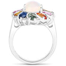 3.92 Carat Genuine Ethiopian Opal, Multi Sapphire and White Diamond .925 Sterling Silver Ring-14