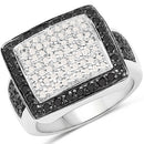0.61 Carat Genuine Black Diamond and White Diamond .925 Sterling Silver Ring-4