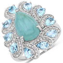 5.23 Carat Genuine Aquamarine and White Diamond .925 Sterling Silver Ring-2