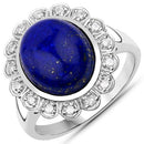 5.65 Carat Genuine Lapis and White Diamond .925 Sterling Silver Ring-2