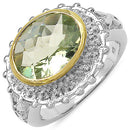 Two Tone Plated 4.16 Carat Genuine Green Amethyst & White Topaz .925 Sterling Silver Ring-4