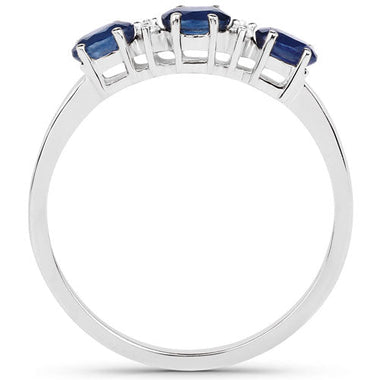 0.70 Carat Genuine Blue Sapphire and White Diamond 10K Yellow Gold Ring - 0