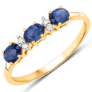 0.70 Carat Genuine Blue Sapphire and White Diamond 10K Yellow Gold Ring-4