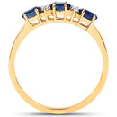0.70 Carat Genuine Blue Sapphire and White Diamond 10K Yellow Gold Ring-5
