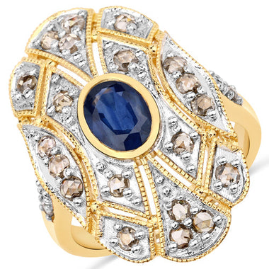 1.84 Carat Genuine Blue Sapphire and Diamond .925 Sterling Silver Ring - 0