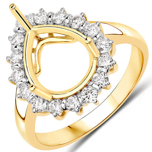 0.48 Carat Genuine White Diamond 14K Yellow Gold Semi Mount Ring - holds 11x9mm Pear Gemstone