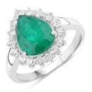 3.33 Carat Genuine Zambian Emerald and White Diamond 14K White Gold Ring-2