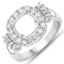 0.73 Carat Genuine White Diamond 14K White Gold Semi Mount Ring - holds 8x8mm Cushion Gemstone-5