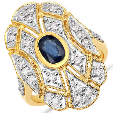 1.54 Carat Genuine Blue Sapphire and White Diamond .925 Sterling Silver Ring - 0