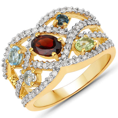 1.76 Carat Genuine Multi Stones .925 Sterling Silver Ring - 0
