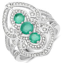 1.42 Carat Genuine Emerald and White Diamond .925 Sterling Silver Ring-2