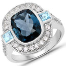 "5.27 Carat Genuine London Blue Topaz, Swiss Blue Topaz and White Diamond .925 Sterling Silver Ring-2